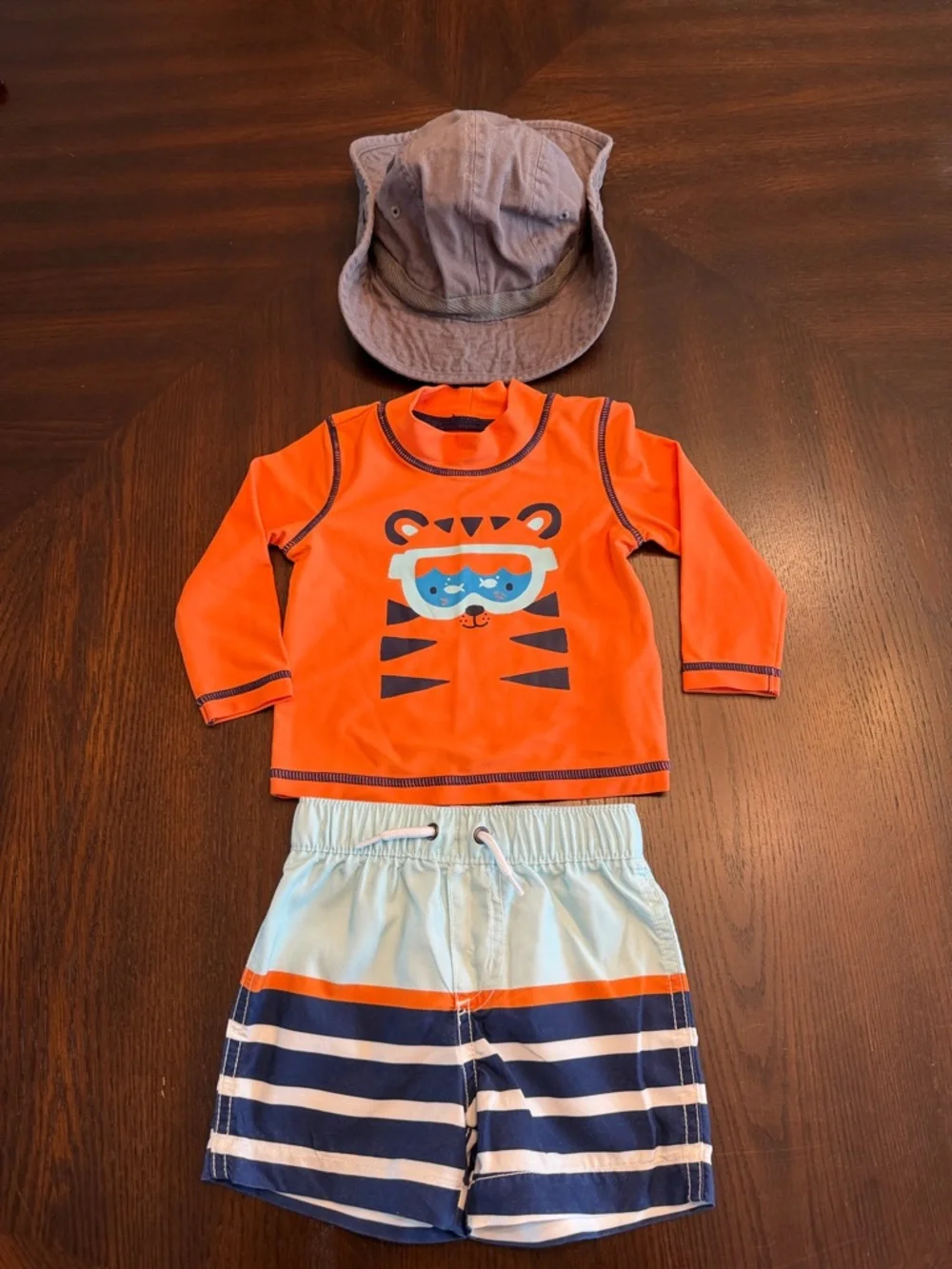 Carter's Baby Boy 3PC Swim Set Rash Guard Shorts Hat 6M